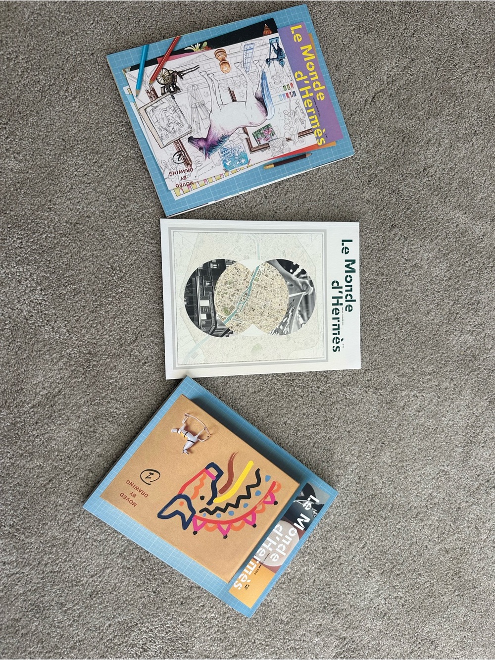 Hermes Book Trio with Blue, Tan and White Covers